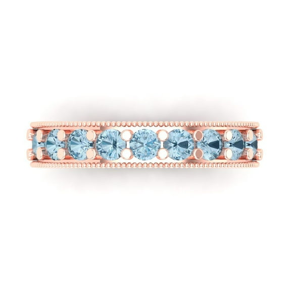 0.81 ctw Wedding Band for Women - 18K Rose Gold Natural Swiss Blue Topaz Stackable Eternity Ring
