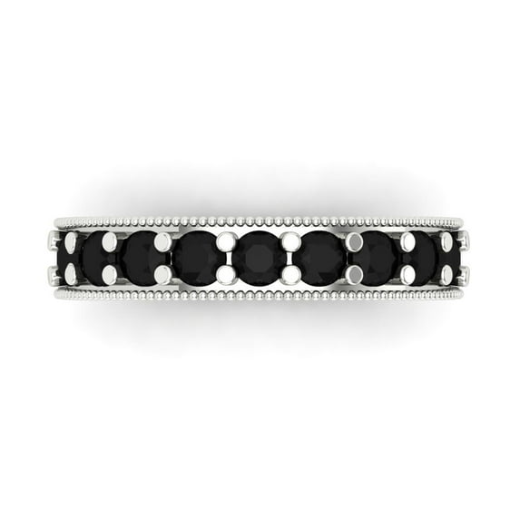 0.81 ctw Wedding Band for Women - 18K White Gold Natural Onyx Stackable Eternity Ring
