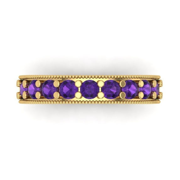0.81 ctw Wedding Band for Women - 18K Yellow Gold Natural Amethyst Stackable Eternity Ring