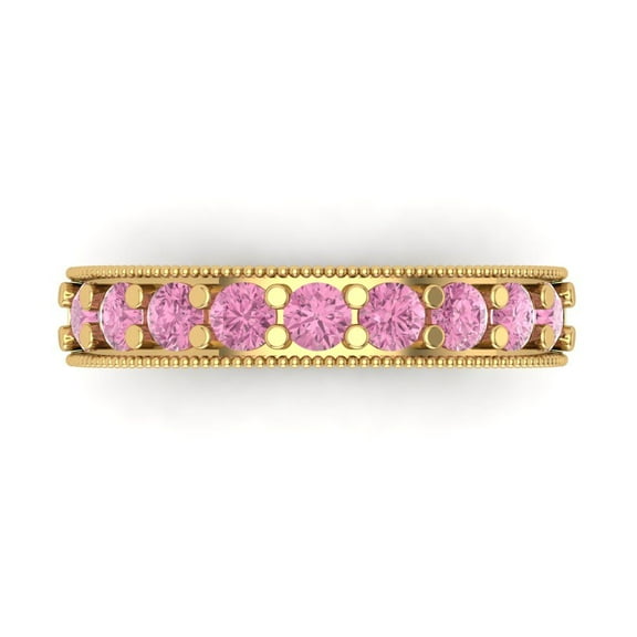 0.81 ctw Wedding Band for Women - 18K Yellow Gold Simulated Pink Diamond Stackable Eternity Ring