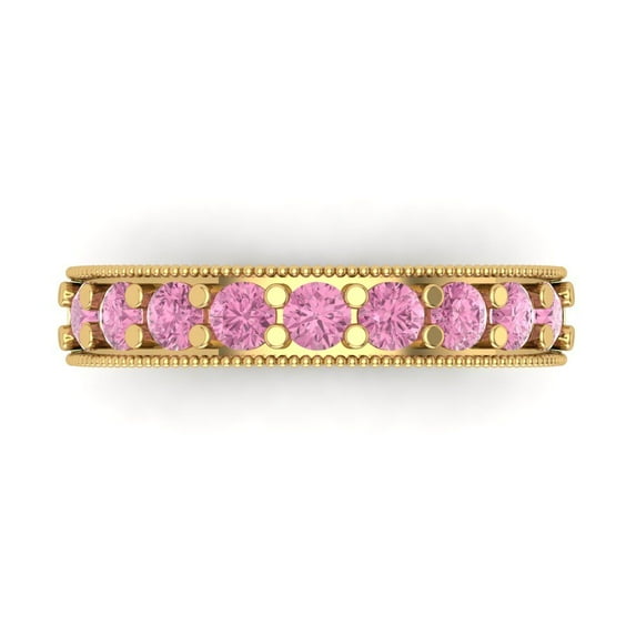 0.81 ctw Wedding Band for Women - 18K Yellow Gold Simulated Pink Diamond Stackable Eternity Ring