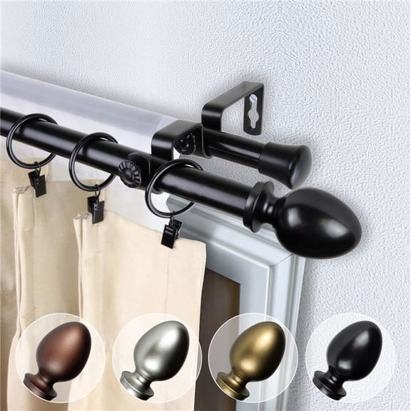 0.812 in. Dia. Faye Double Curtain Rod, Black - 120-170 in.