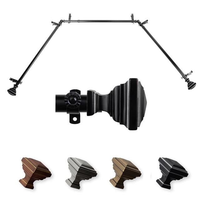 Black Steel Adjustable Bay Window Curtain Rod Set