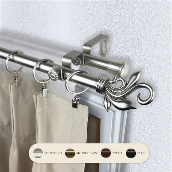 0.8125 in. Giles Double Curtain Rod with 120 to 170 in. Extension, Satin Nickel