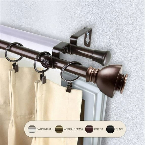 0.8125 in. Kingsly Double Curtain Rod with 66 to 120 in. Extension, Cocoa
