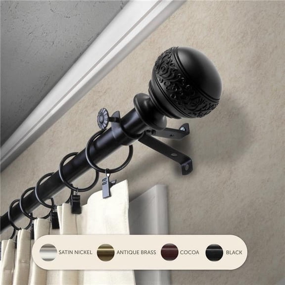 0.8125 in. Lucid Curtain Rod with 48 to 84 in. Extension, Black