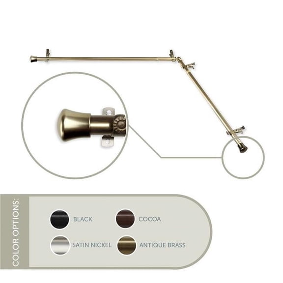 0.8125 in. Single Corner Curtain Rod with 28 to 48 in. Extension on Each Side, Antique Brass