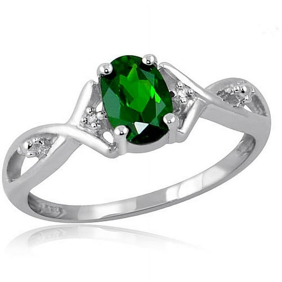 0.83 Carat T.G.W. Chrome Diopside Gemstone and White Diamond Accent Ring