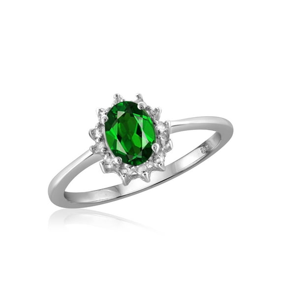 0.83 Carat T.G.W. Chrome Diopside Gemstone and White Diamond Accent Ring