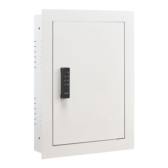 0.83 sq ft Wall Safe 3 Tier Hidden Safe with Password Key Turning Knob Q235 Cold Rolled Steel In Wall Box Adjustable Shelves Mounting Holes for Money Jewelry Passport White