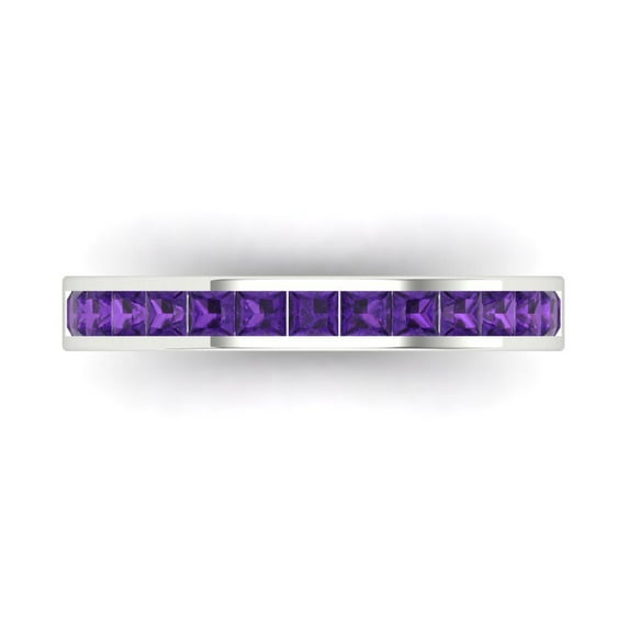 0.84 ct Brilliant Princess Cut Natural Amethyst 18K White Gold Band SZ 3.5