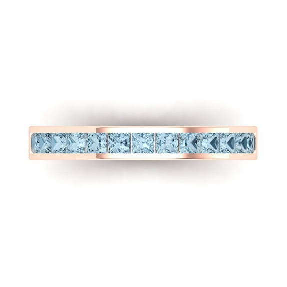 0.84 ct Brilliant Princess Cut Natural Aquamarine 14k Rose Gold Stackable Band SZ 4.75
