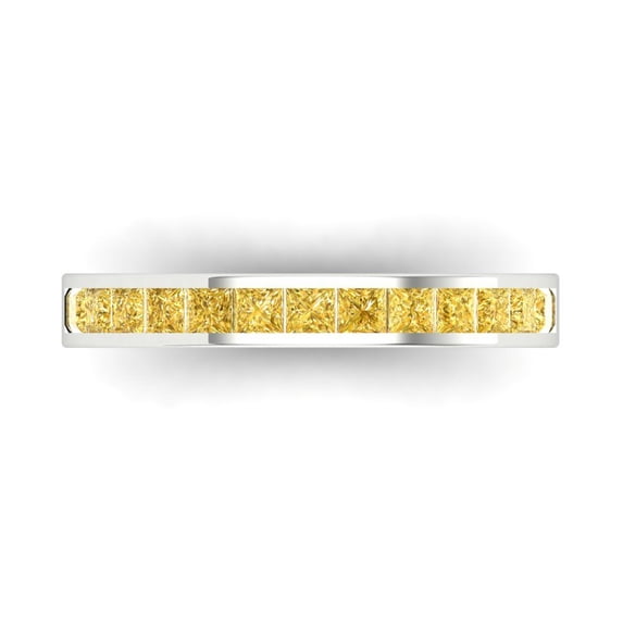 0.84 ct Brilliant Princess Cut Natural Citrine 14k White Gold Band SZ 7.25