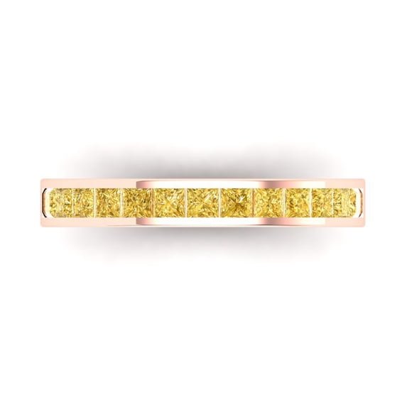 0.84 ct Brilliant Princess Cut Natural Citrine 18K Rose Gold Stackable Band SZ 5.25