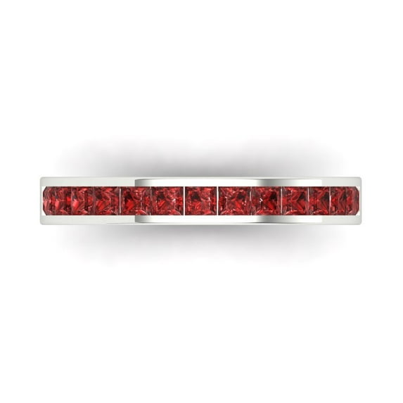 0.84 ct Brilliant Princess Cut Natural Garnet 18K White Gold Band SZ 9.5