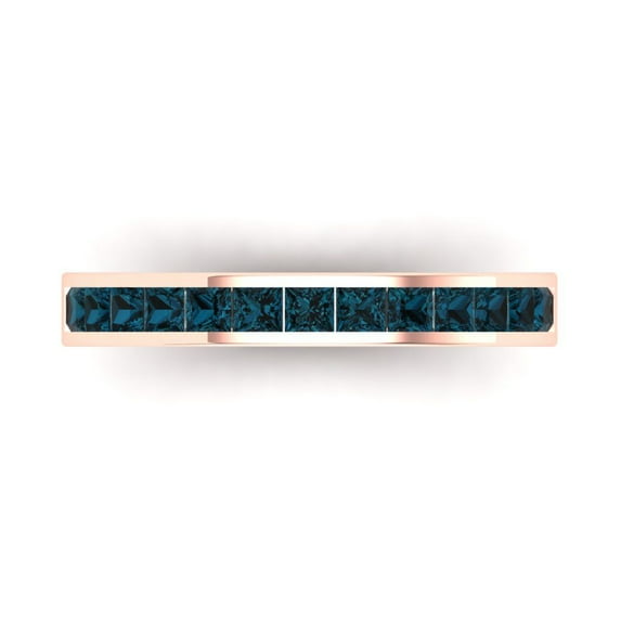 0.84 ct Brilliant Princess Cut Natural London Blue Topaz 18K Rose Gold Stackable Band SZ 8.5