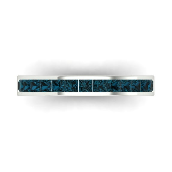 0.84 ct Brilliant Princess Cut Natural London Blue Topaz 18K White Gold Band SZ 10.5