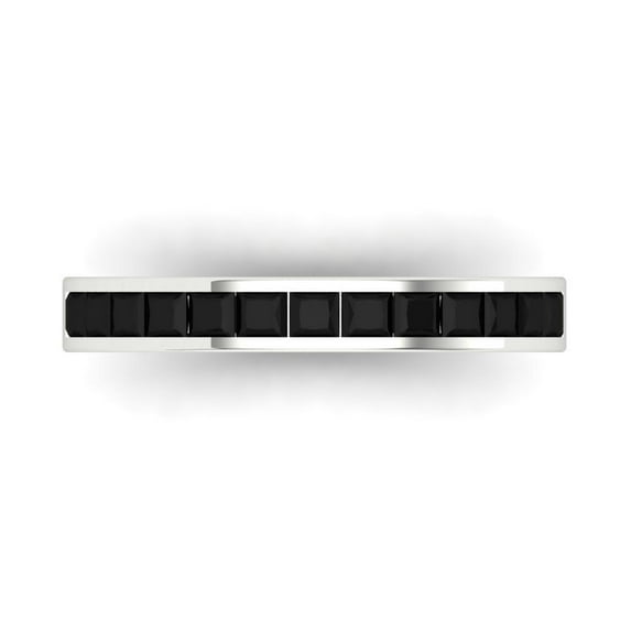 0.84 ct Brilliant Princess Cut Natural Onyx 18K White Gold Band SZ 10.5