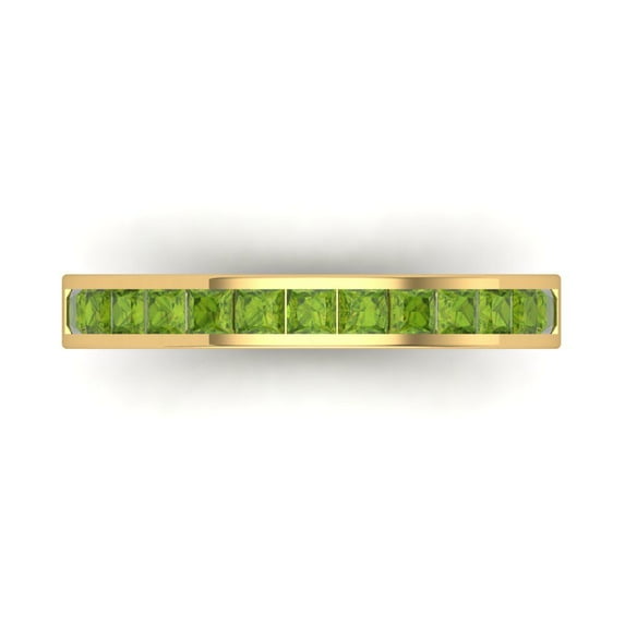 0.84 ct Brilliant Princess Cut Natural Peridot 14k Yellow Gold Stackable Band SZ 7.75