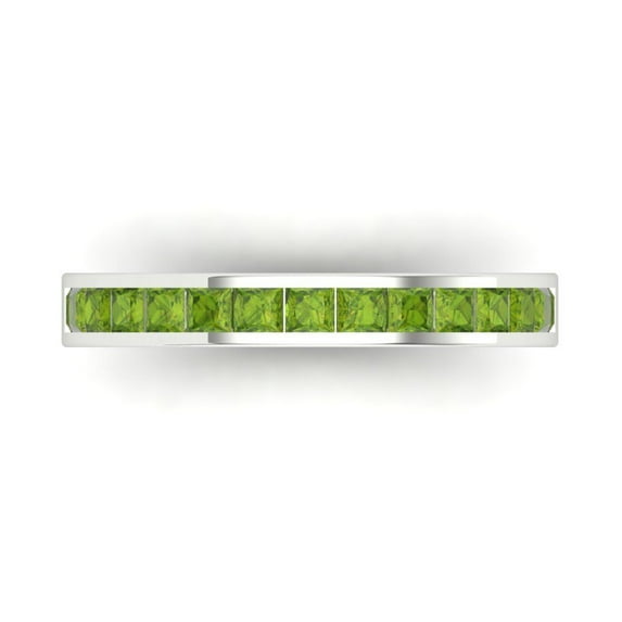 0.84 ct Brilliant Princess Cut Natural Peridot 18K White Gold Band SZ 9
