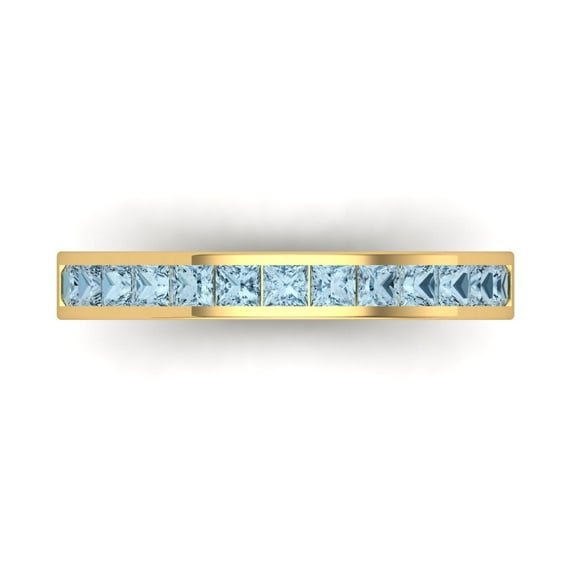 0.84 ct Brilliant Princess Cut Simulated Blue Diamond 14k Yellow Gold Stackable Band SZ 9.75