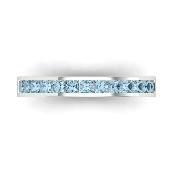 0.84 ct Brilliant Princess Cut Simulated Blue Diamond 18K White Gold Band SZ 7.5