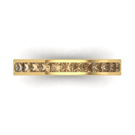 0.84 ct Brilliant Princess Cut Simulated Champagne 18K Yellow Gold Stackable Band SZ 8.5
