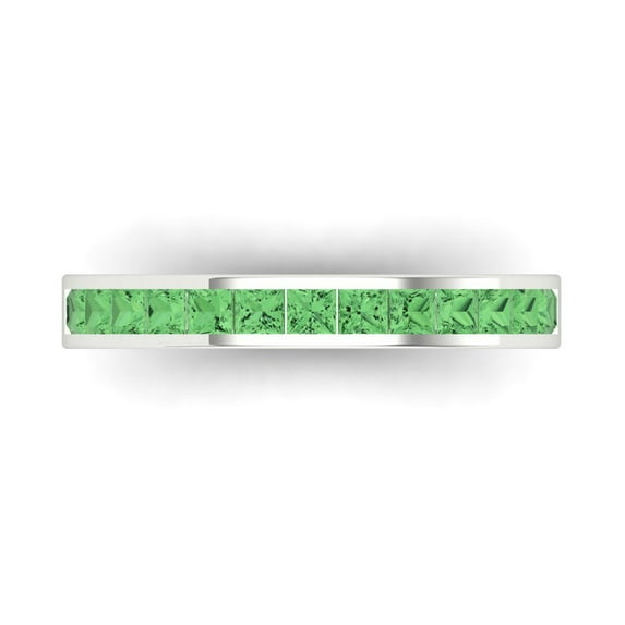 0.84 ct Brilliant Princess Cut Simulated Green Diamond 14k White Gold Band SZ 6.75