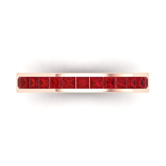 0.84 ct Brilliant Princess Cut Simulated Pink Tourmaline 18K Rose Gold Stackable Band SZ 8.75