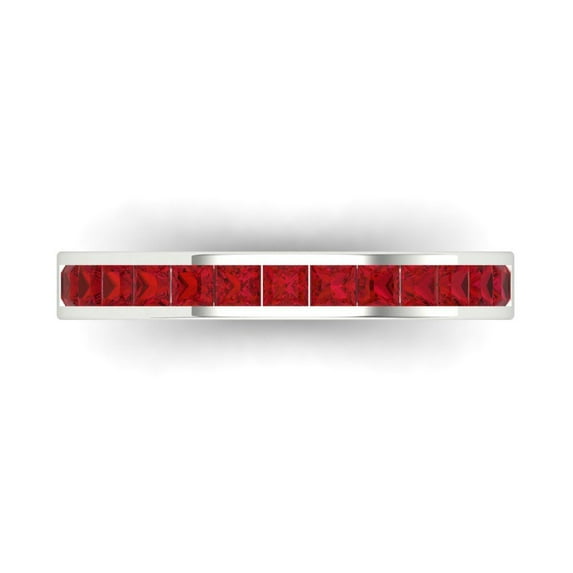 0.84 ct Brilliant Princess Cut Simulated Pink Tourmaline 18K White Gold Band SZ 7.75