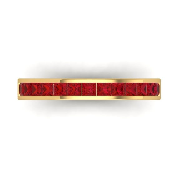 0.84 ct Brilliant Princess Cut Simulated Ruby 18K Yellow Gold Stackable Band SZ 4.75