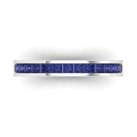 0.84 ct Brilliant Princess Cut Simulated Tanzanite 14k White Gold Band SZ 10.75