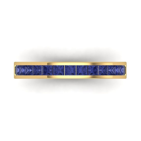 0.84 ct Brilliant Princess Cut Simulated Tanzanite 18K Yellow Gold Stackable Band SZ 4