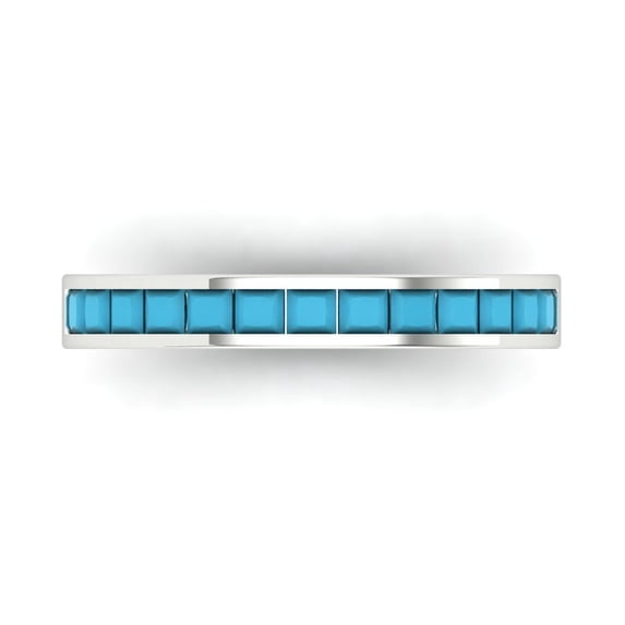 0.84 ct Brilliant Princess Cut Simulated Turquoise 14k White Gold Band SZ 7