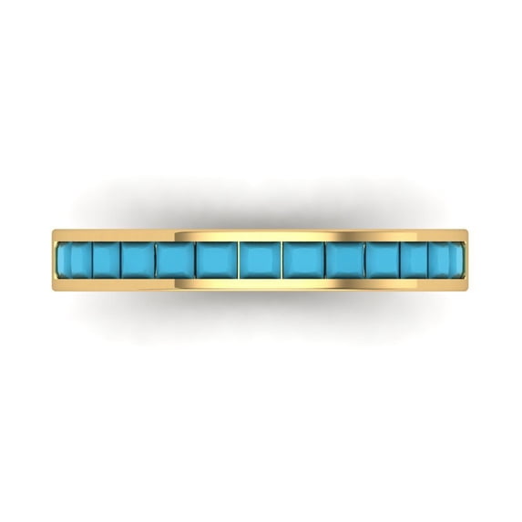 0.84 ct Brilliant Princess Cut Simulated Turquoise 14k Yellow Gold Stackable Band SZ 9.5