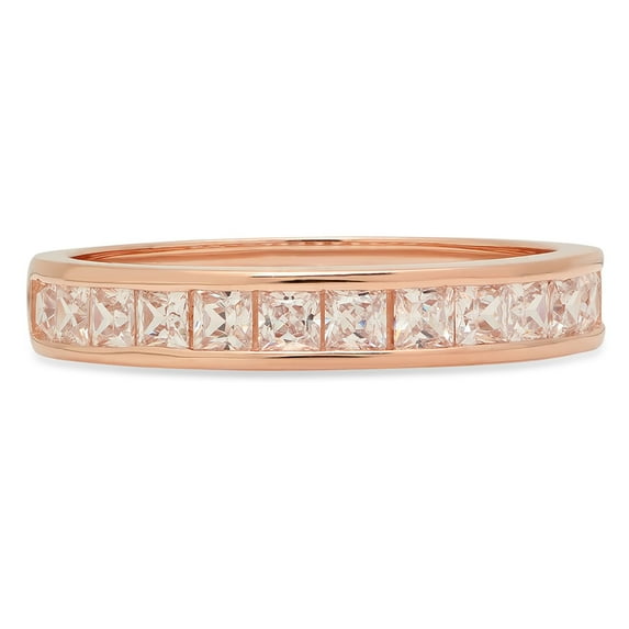0.84 ct Brilliant Princess Cut Synthetic White Sapphire 18K Rose Gold Stackable Band SZ 7.5