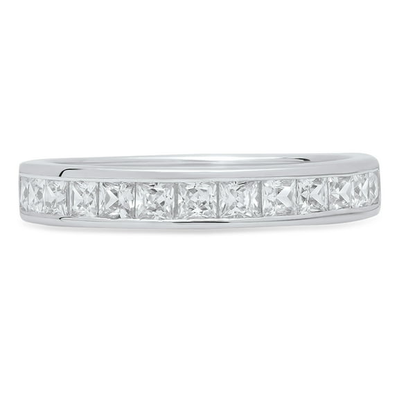0.84 ct Brilliant Princess Cut Synthetic White Sapphire 18K White Gold Band SZ 4