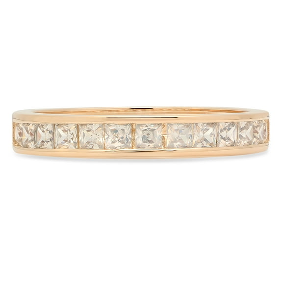 0.84 ct Brilliant Princess Cut Synthetic White Sapphire 18K Yellow Gold Stackable Band SZ 10.75