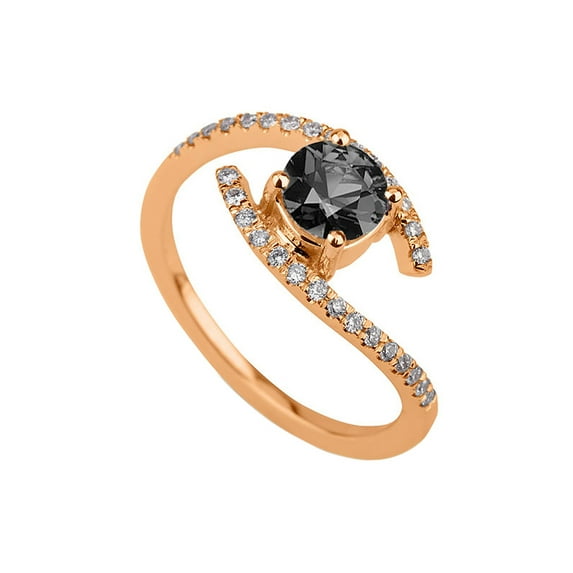 0.85 CTW Black Diamond Ring 14K Rose Gold Twistted With Accents Unique
