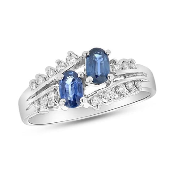 0.85 CTW Diamond & Sapphire Two Stone Ring, 14K Gold - Size 5.5