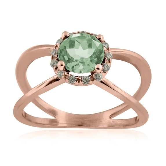 0.85 Carat 6MM Round Green Amethyst And Diamond Ring In 10K Solid Rose, White & Yellow Gold