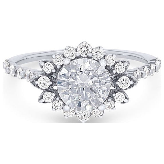 0.85 Carat Brilliant Round Cut Natural Diamond Elegant Solitaire with Accents Ring for her Solid 18K White Gold Size 9.5