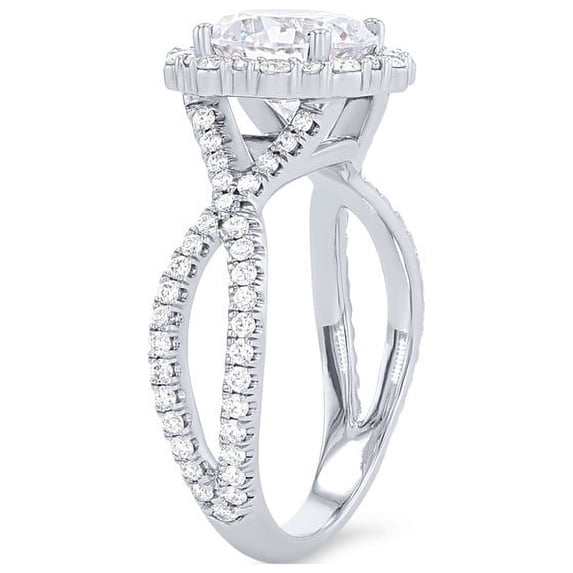 0.85 Carat Brilliant Round Cut Real Diamond Elegant Solitaire with Accents Wedding Ring for Women Solid 18K White Gold Size 10
