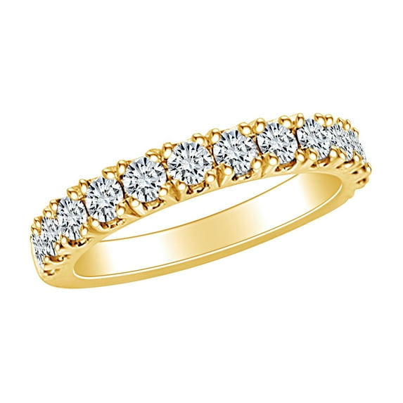 AFFY 0.85 Carat (Ctw) Round Cut White Natural Diamond Eternity Anniversary Wedding Band Ring In 14k Solid Yellow Gold Ring Size-7