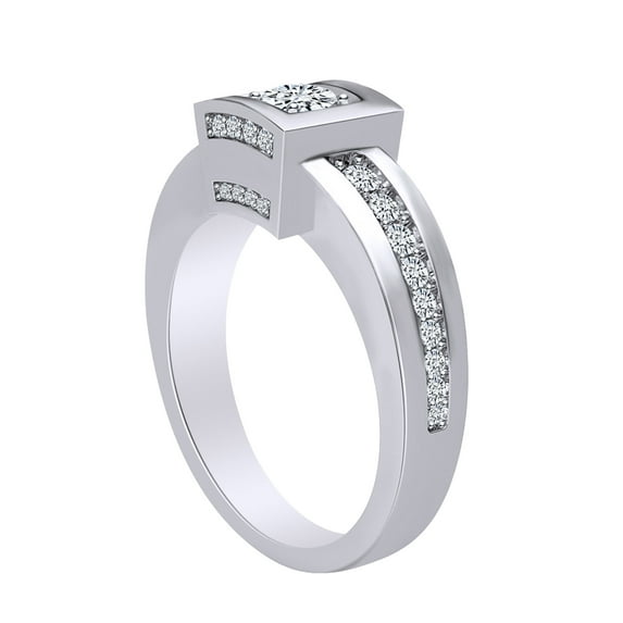 AFFY 0.85 Carat (Ctw) Round Shape Natural White Diamond Men's Art Deco Style Wedding Ring In 14K Solid White Gold