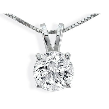 0.85 Carat Diamond Solitaire Necklace In 14 Karat White Gold For Women