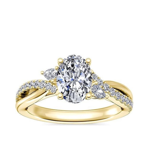 0.85 Carat Excellent Oval Cut Real Diamond New Design Solitaire with Accents Ring for Wedding and Engagement Solid 14K Yellow Gold Size 11