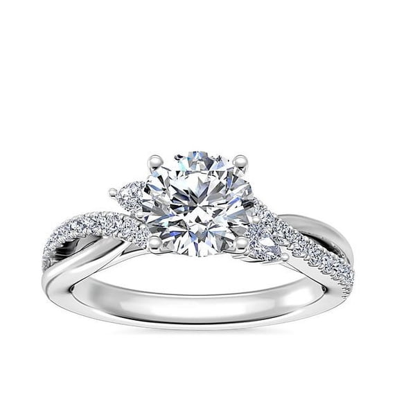 0.85 Carat Excellent Round Cut Natural Diamond Unique Solitaire with Accents Ring for Women Solid 18K White Gold Size 8.5