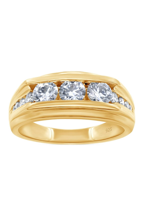 0.85CT Moissanite Diamond Channel Set Men's Wedding Band Ring in 14K Yellow Gold over Silver-10.5