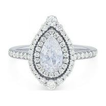 0.85 Carat Wonderful Pear Shaped Natural Diamond Solitaire with Accents Sparkle Ring for Women in Solid 14K White Gold Size 7